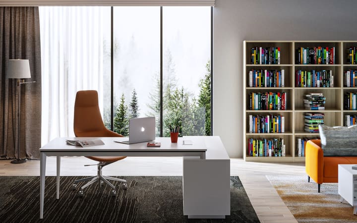 Executive office desk with matching side cabinet and full-height storage