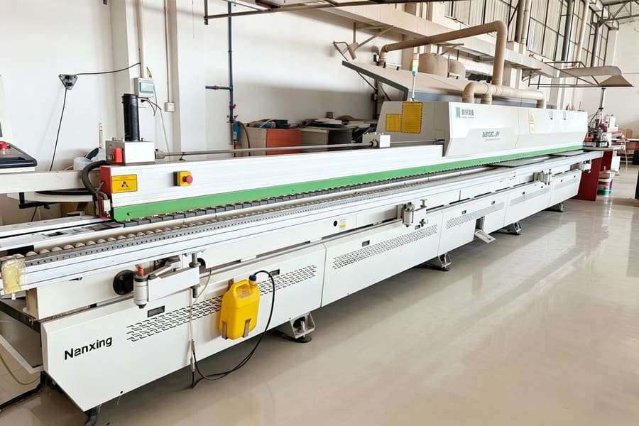 Automated edge banding machine on the manufacturing floor