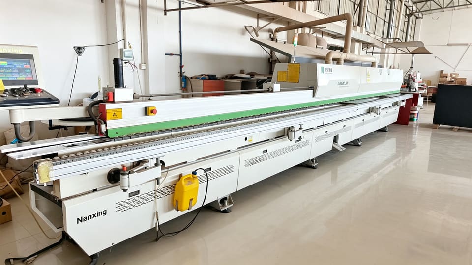 Automated edge banding machine on the manufacturing floor